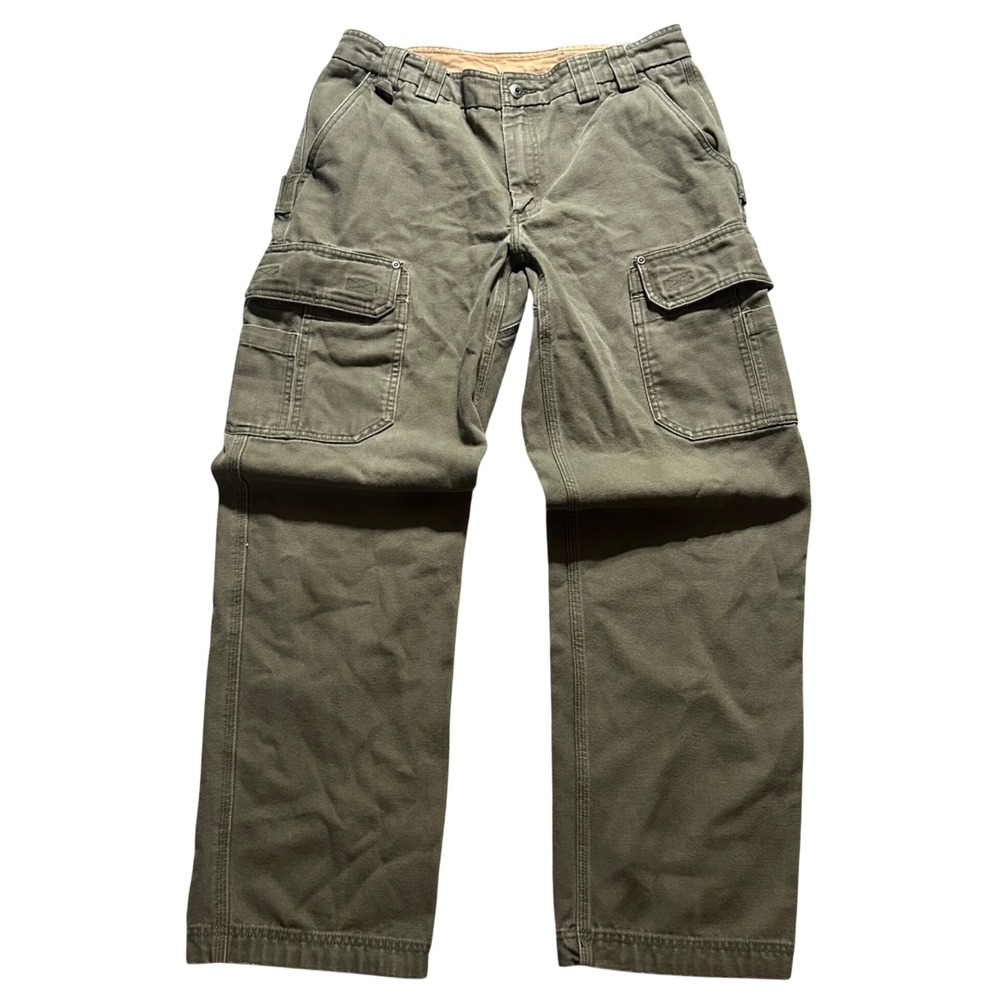 Duluth Trading Co Cargo Pants Mens 35x34 (Fits 34x32) Olive Green Canvas Utility